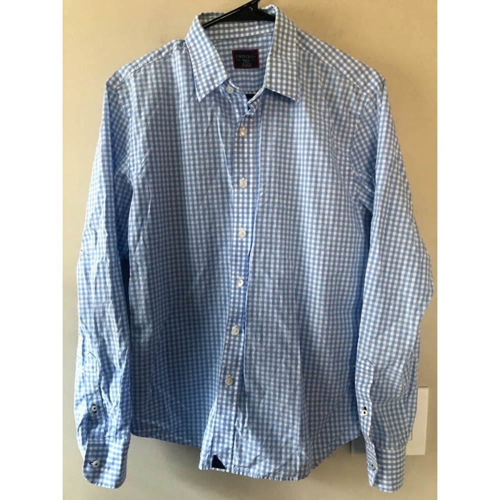 Untuckit Button Down Slim Fit Shirt Blue White Striped Wrinkle Free Men's Medium
